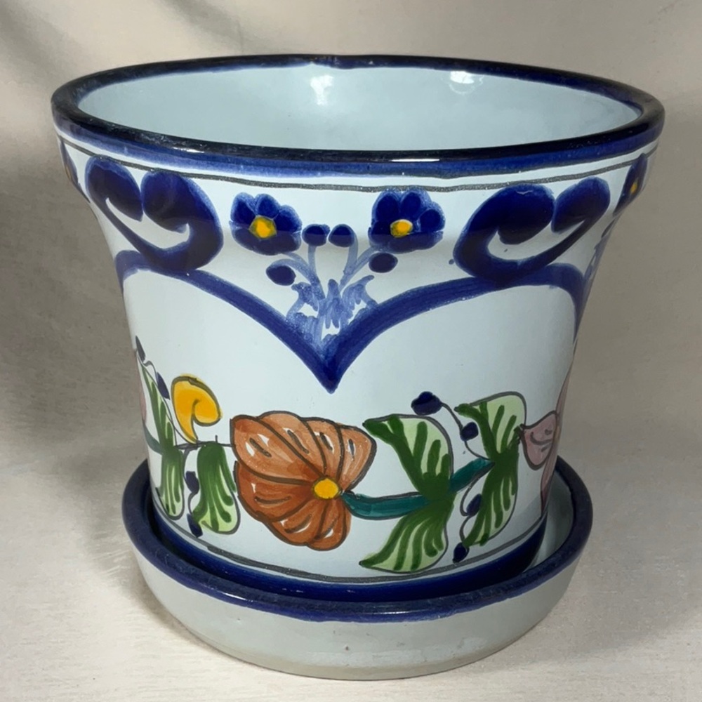 Vintage Talavera Mexican Pottery Planter Hand Painted Folk Art Ceramic Pot 7” - Picture 11 of 11